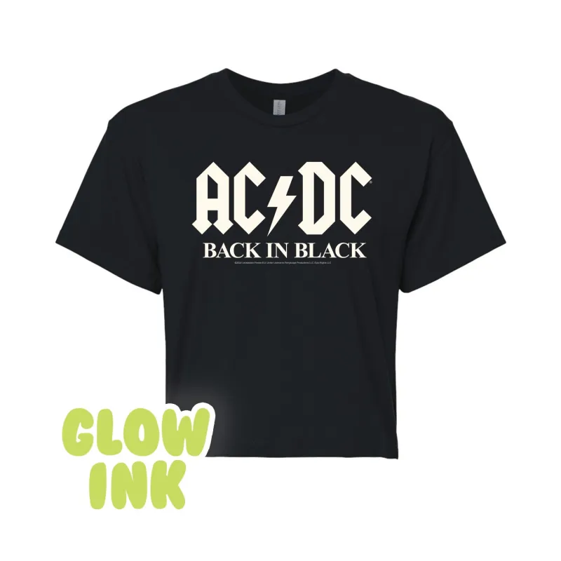 ACDC - Glow In The Dark - Back In Black - Juniors Cropped CotTon Blend T-Shirt sold by Zulily