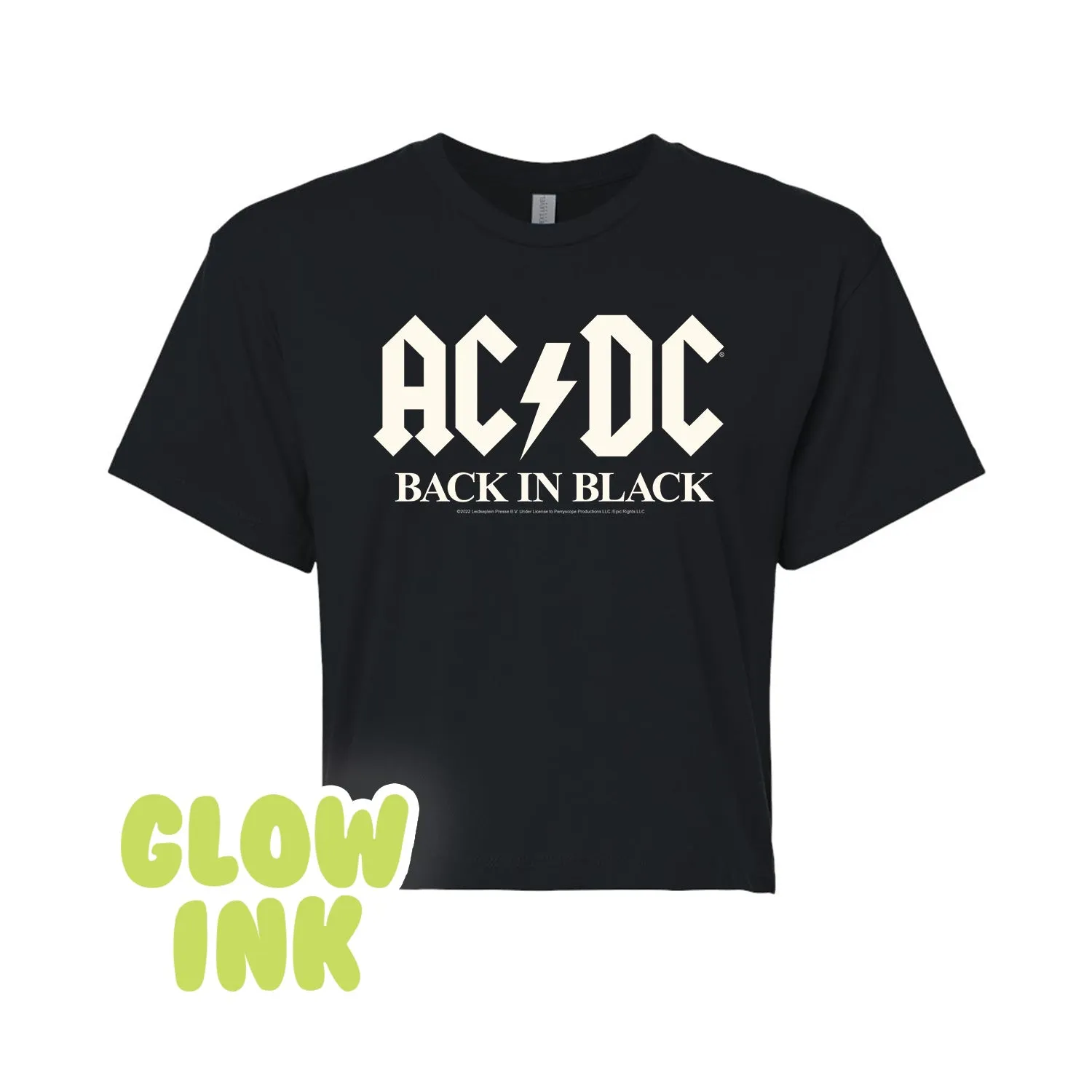 ACDC - Glow In The Dark - Back In Black - Juniors Cropped CotTon Blend T-Shirt sold by Zulily