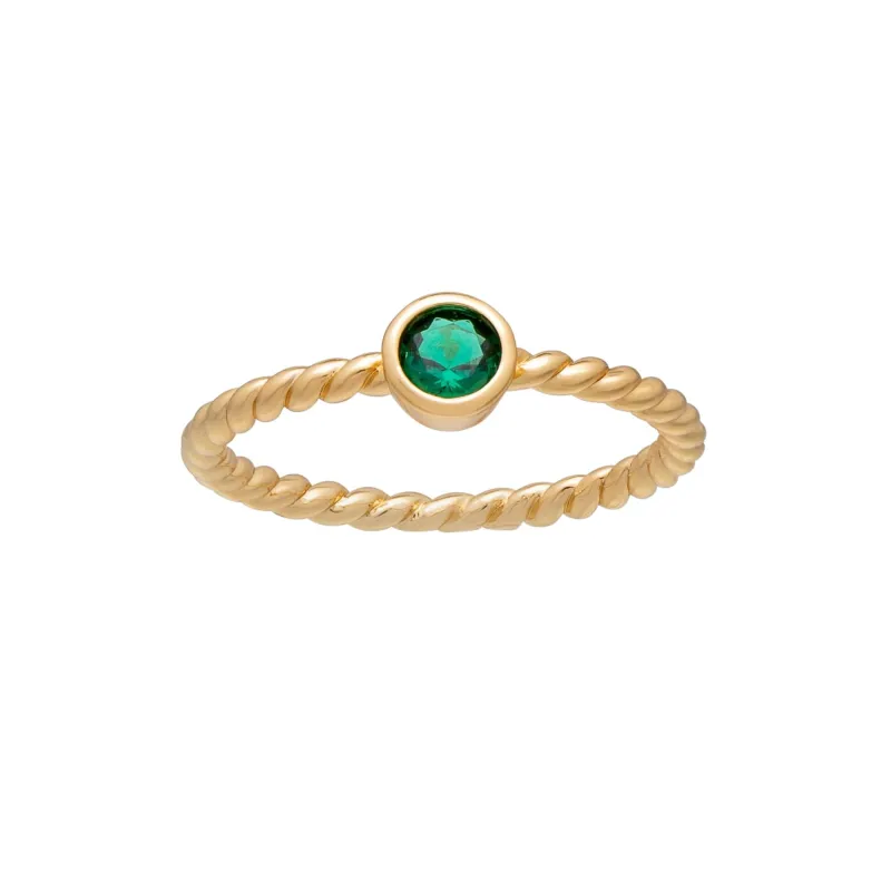 callura Goldtone Twisted CZ Birthstone Solitaire Ring – May Emerald Green sold by Zulily