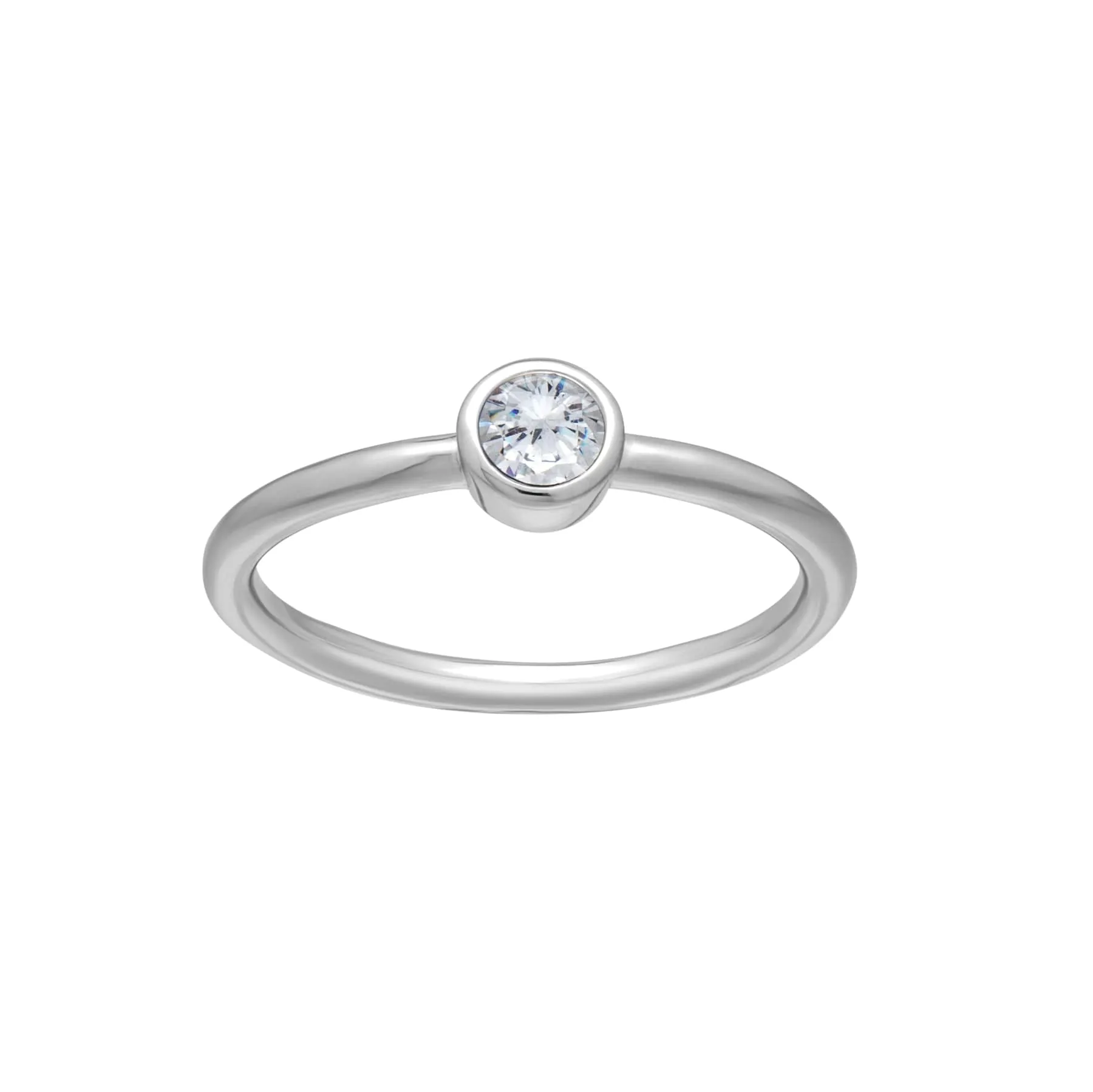 callura Silvertone CZ Birthstone Stackable Solitaire Ring – April Clear sold by Zulily