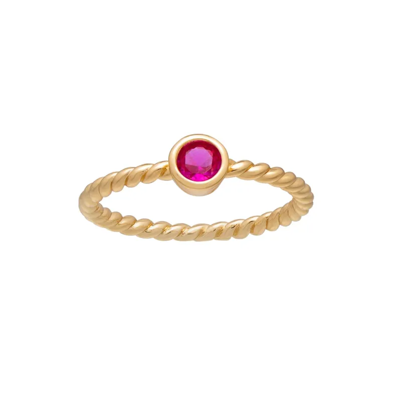 callura Goldtone Twisted CZ Birthstone Solitaire Ring – July Ruby Red sold by Zulily