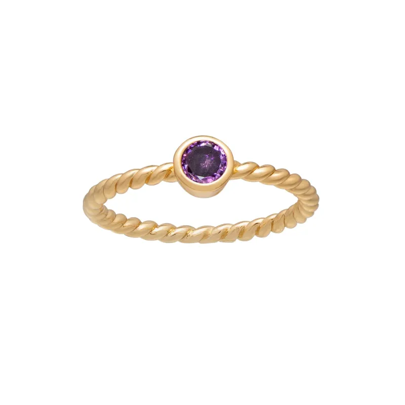 callura Goldtone Twisted CZ Birthstone Solitaire Ring – February Amethyst sold by Zulily