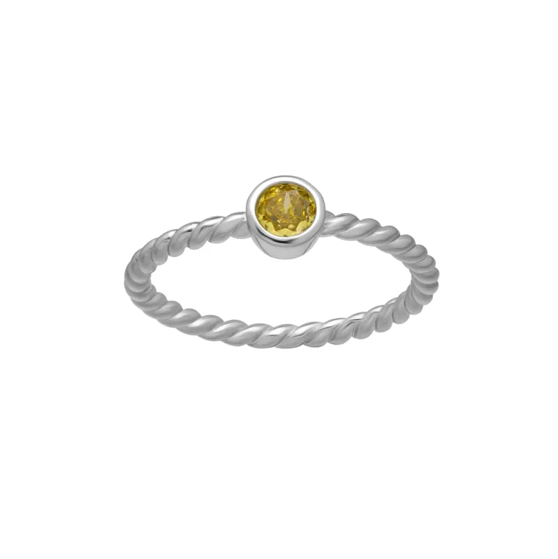 callura Silvertone Twisted CZ Birthstone Solitaire Ring – November Citrine sold by Zulily