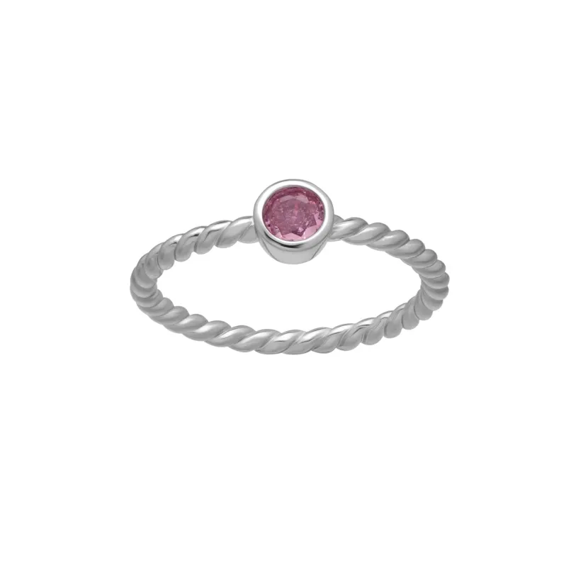 callura Silvertone Twisted CZ Birthstone Solitaire Ring – October Pink Tourmaline sold by Zulily