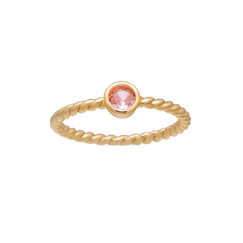callura Goldtone Twisted CZ Birthstone Solitaire Ring – October Pink Tourmaline sold by Zulily