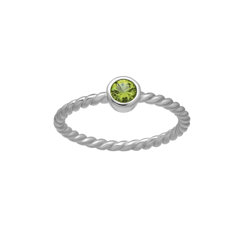 callura Silvertone Twisted CZ Birthstone Solitaire Ring – August Peridot sold by Zulily