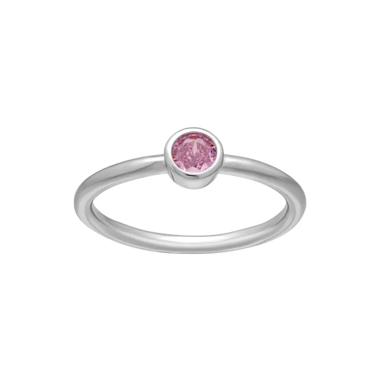 callura Silvertone CZ Birthstone Stackable Solitaire Ring – October Pink Tourmaline sold by Zulily