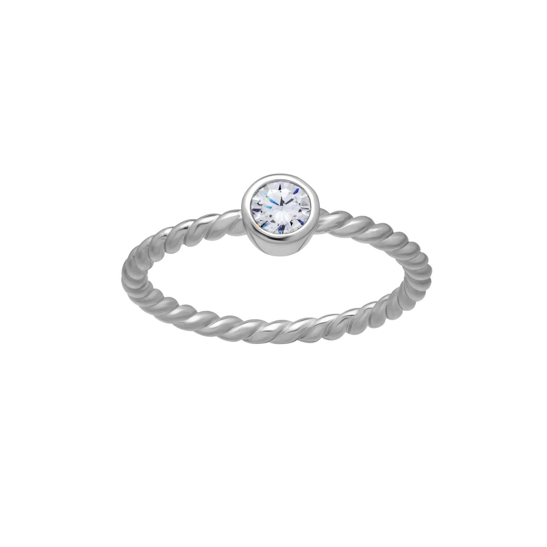 callura Silvertone Twisted CZ Birthstone Solitaire Ring – April Clear sold by Zulily
