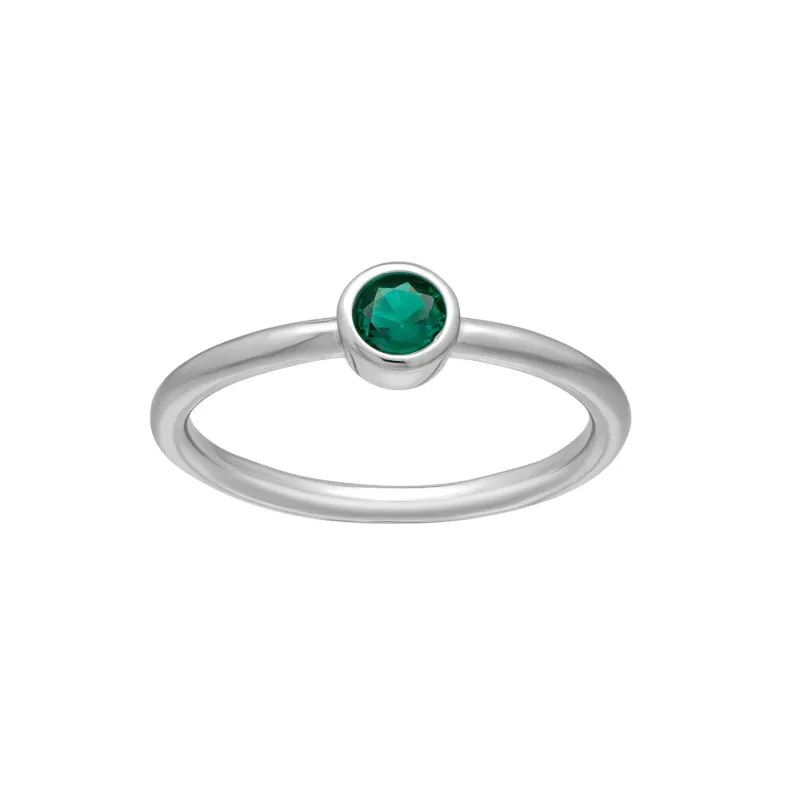 callura Silvertone CZ Birthstone Stackable Solitaire Ring – May Emerald Green sold by Zulily
