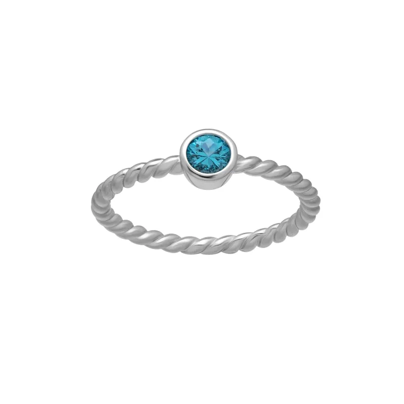 callura Silvertone Twisted CZ Birthstone Solitaire Ring – March Aquamarine sold by Zulily