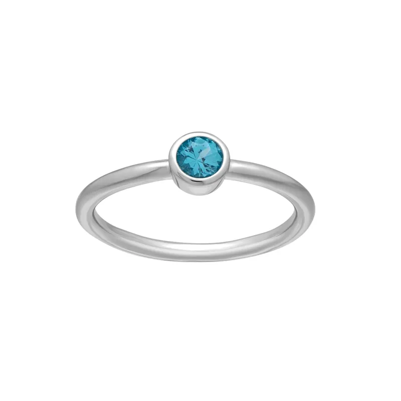 callura Silvertone CZ Birthstone Stackable Solitaire Ring – March Aquamarine sold by Zulily