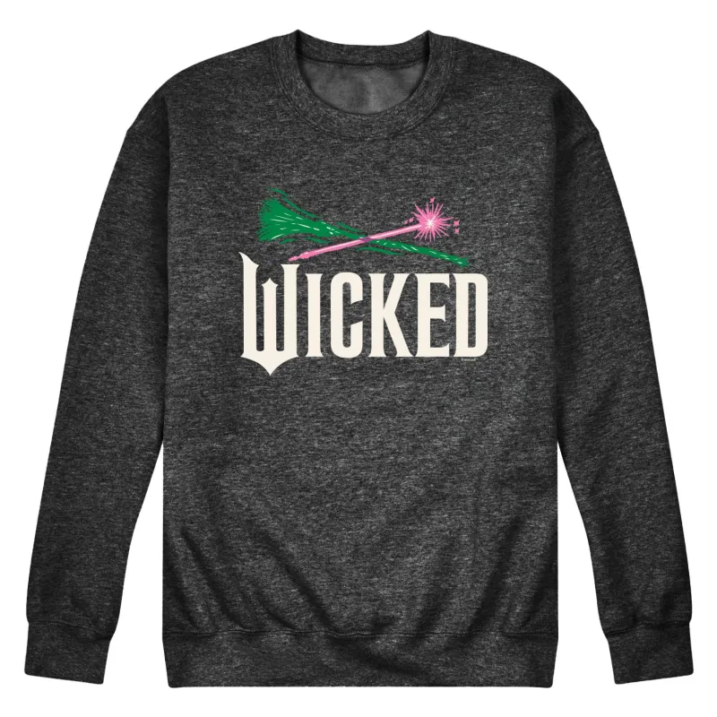 Wicked: Part 2 - Wand And Broomstick Logo - Men's Long Sleeve Crew Fleece Sweatshirt sold by Zulily