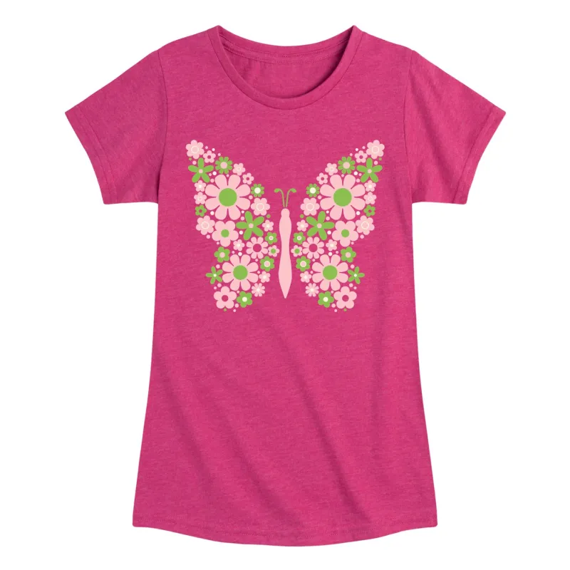 Instant Message - Butterfly Floral Pattern - Youth Girls Short Sleeve T-shirt sold by Zulily