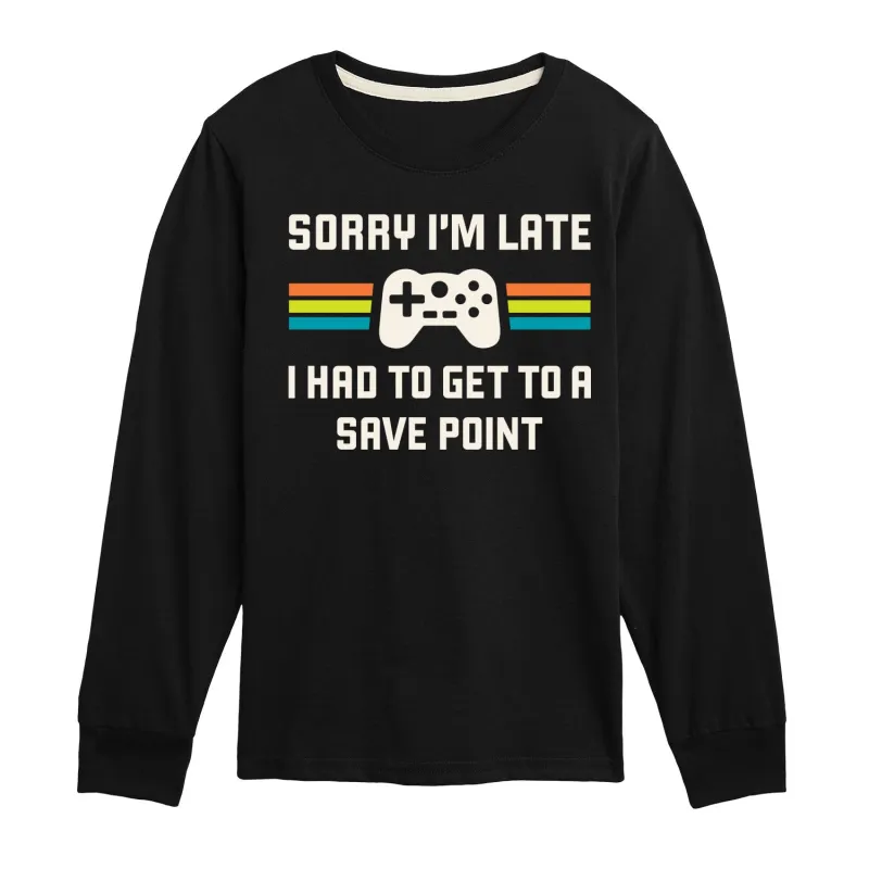 Instant Message - Sorry Im Late Save Point - Youth Long Sleeve Graphic T-shirt sold by Zulily