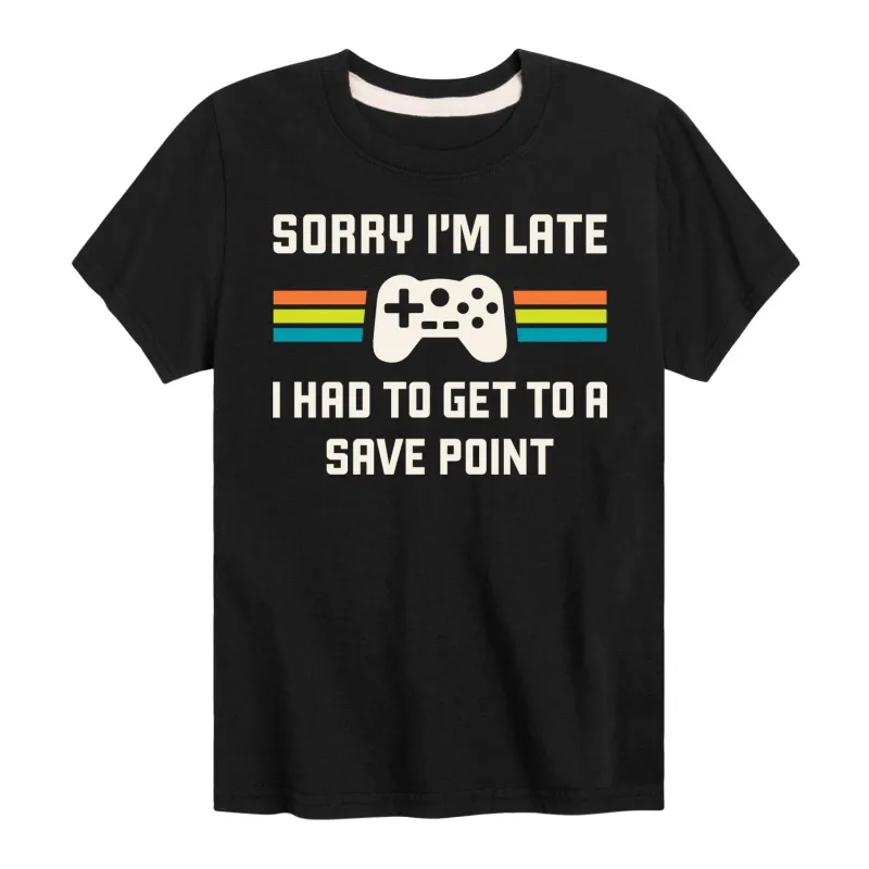 Instant Message - Sorry Im Late Save Point - Youth Short Sleeve Graphic T-shirt sold by Zulily