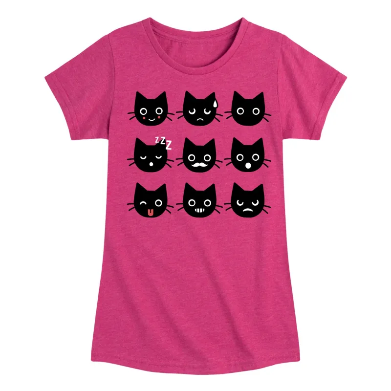 Instant Message - Black Cat Emotions - Youth Girls Short Sleeve T-shirt sold by Zulily