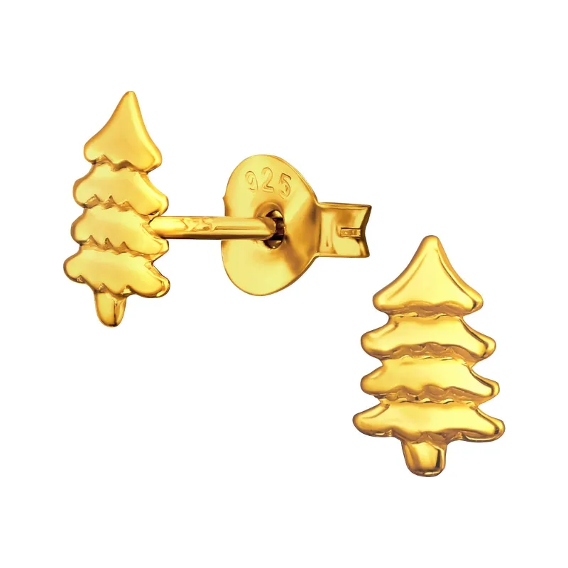 Ag Sterling Snowy Christmas Tree Dainty Stud Earrings sold by Zulily