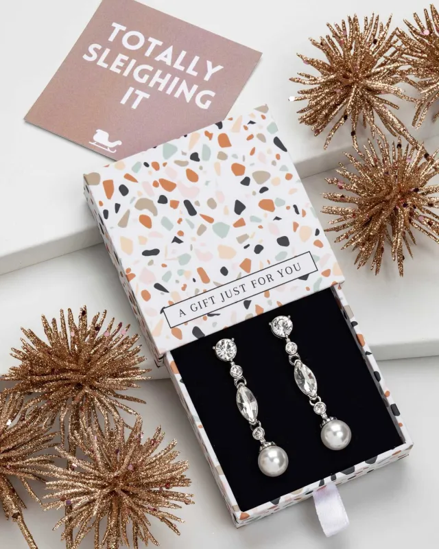 Don’t AsK Imitation Pearl Elegant Crystal Drop Earrings sold by Zulily