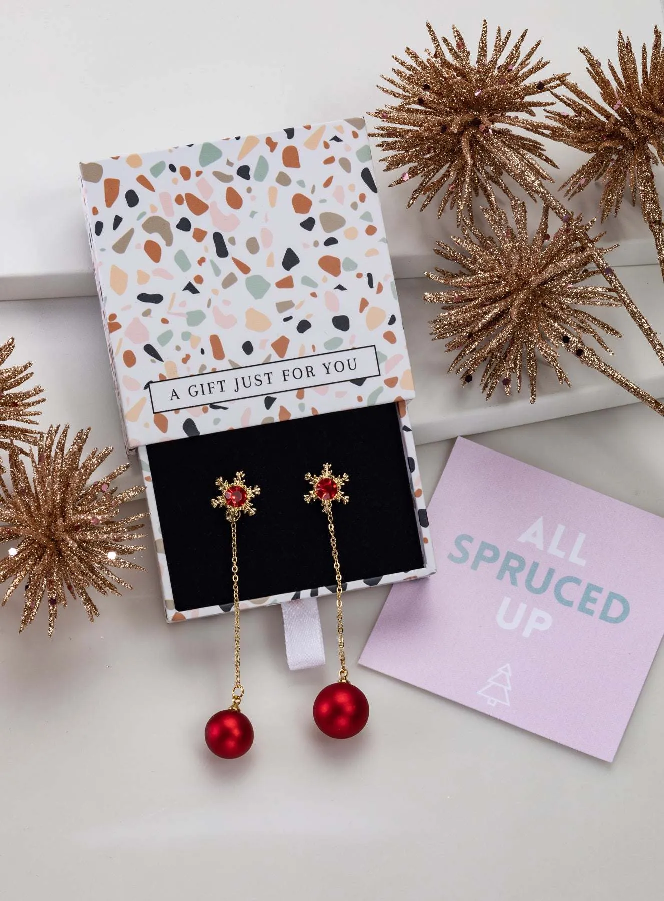 Don’t AsK Goldtone Red Snowflake Chain Drop Earrings sold by Zulily