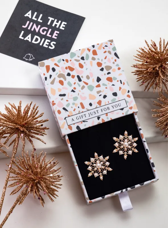 Don’t AsK Imitation Pearl Snowflake Stud Earrings sold by Zulily