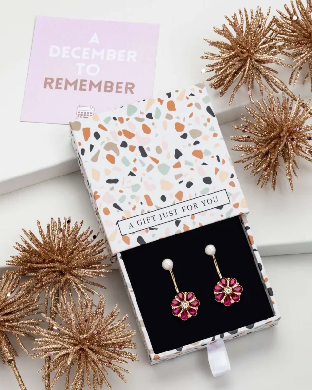 Don’t AsK Imitation Pearl Pink Flower Earrings sold by Zulily