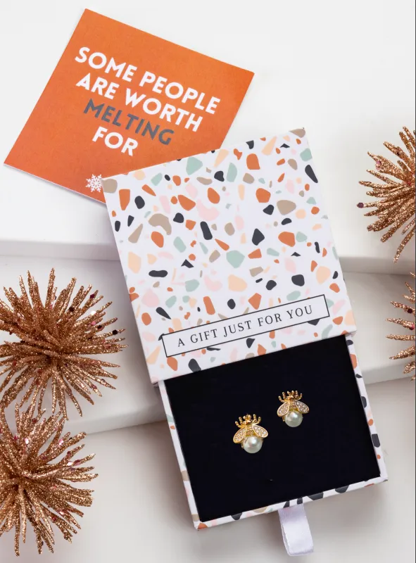 Don’t AsK Imitation Pearl Bee Stud Earrings sold by Zulily