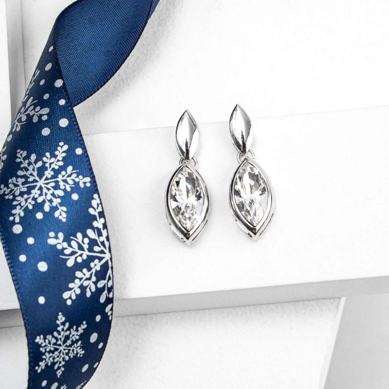 callura Silvertone Clear Marquis Double Drop Earrings with Swarovski Crystals sold by Zulily
