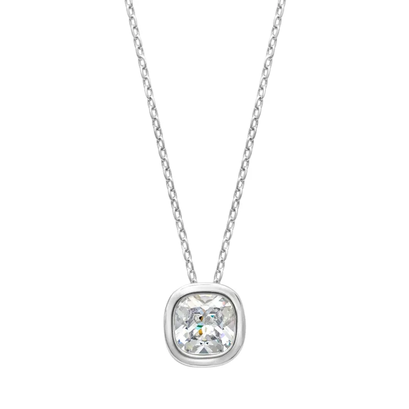callura Cushion Solitaire Necklace Stainless Steel with Sparkling CZ Pendant made by Zulily