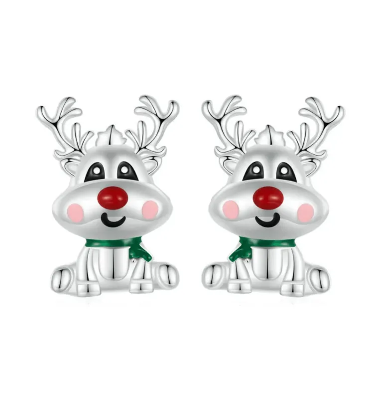Ag Sterling Red-Nosed Reindeer Stud Earrings sold by Zulily