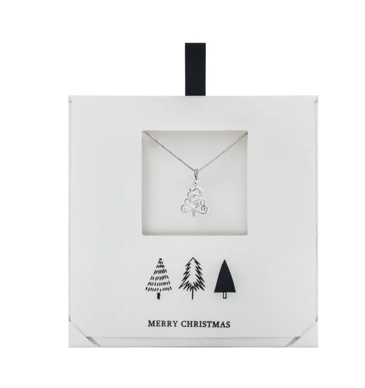 Ag Sterling Ribbon Christmas Tree Necklace on Holiday Card sold by Zulily