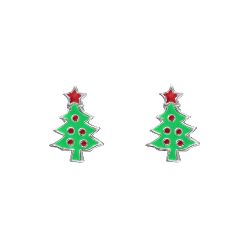 Ag Sterling Green and Red Dotted Christmas Tree Stud Earrings sold by Zulily