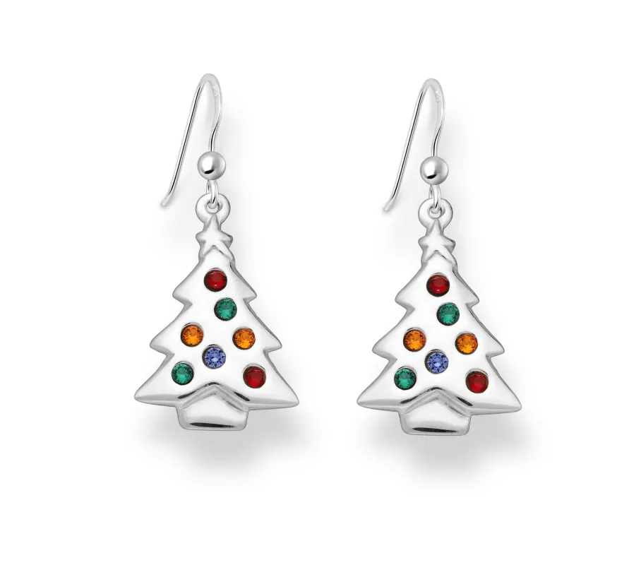 Ag Sterling Multicoloured Cubic Zirconia Christmas Tree Drop Earrings sold by Zulily