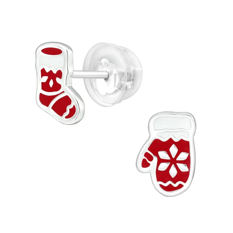 Ag Sterling Red Asymmetrical Mitten & Stocking Dainty Stud Earrings sold by Zulily