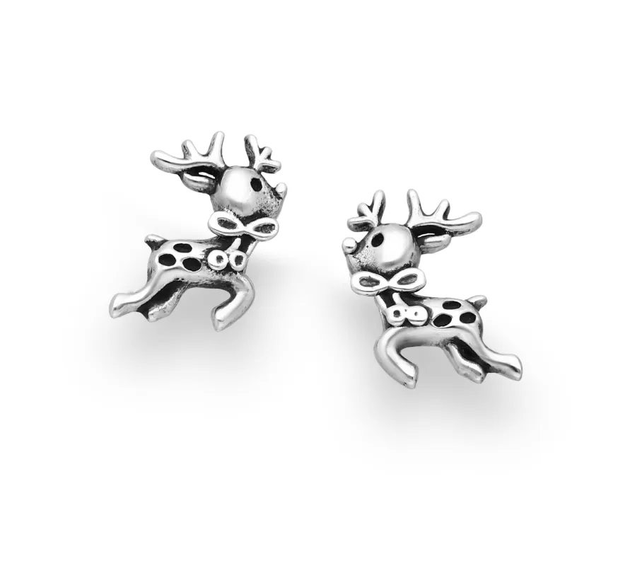 Ag Sterling Reindeer with Bow Stud Earrings sold by Zulily