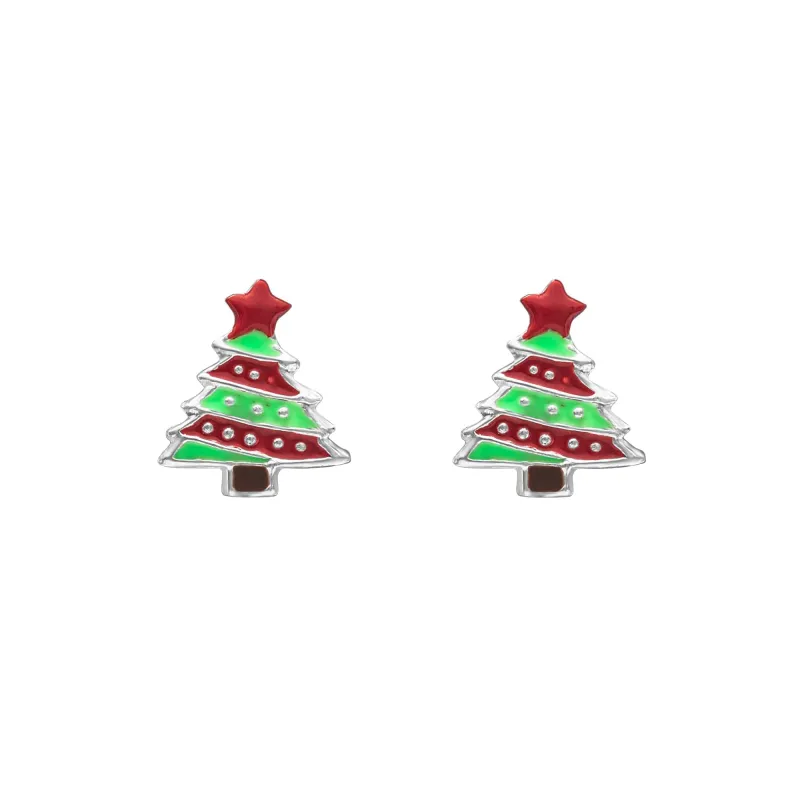 Ag Sterling Green and Red Christmas Tree Stud Earrings sold by Zulily