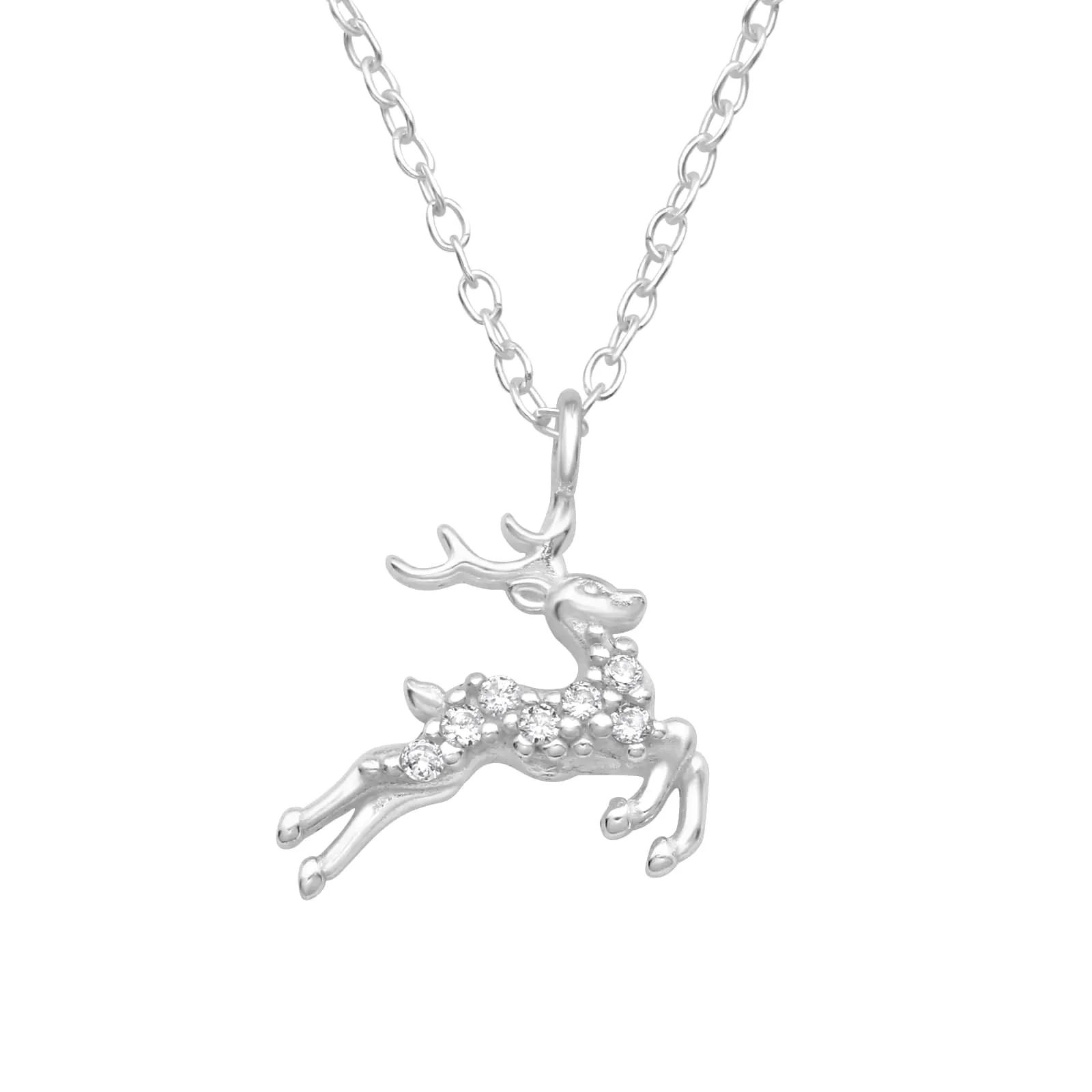 Ag Sterling Clear CZ Prancing Reindeer Pendant Necklace sold by Zulily