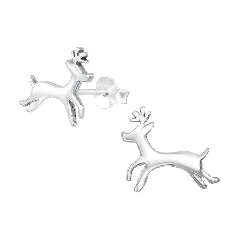Ag Sterling Prancing Reindeer Dainty Stud Earrings sold by Zulily
