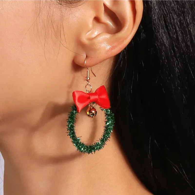 Don’t AsK Glittery Christmas Wreath with Red Bow Drop Earrings – Festive Holiday Jewellery for Women sold by Zulily