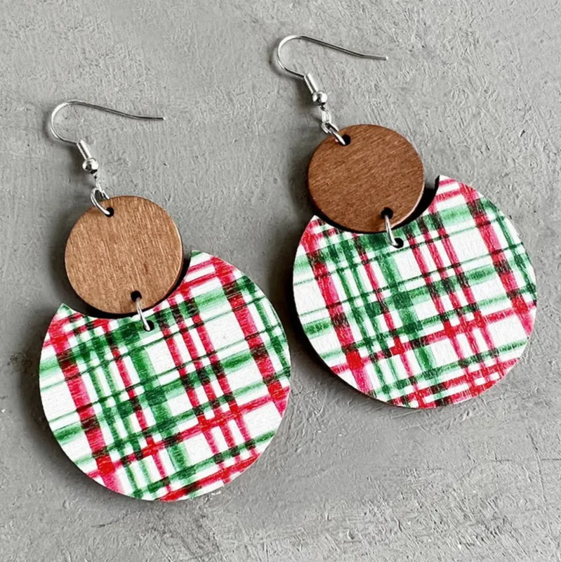 Don’t AsK Red Green Patterned Wood Circular Drop Earrings – Festive Holiday Jewellery for Women sold by Zulily