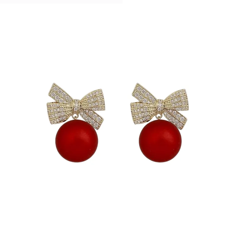 Don’t AsK Red Pearl Crystal Bow Stud Earrings – Festive Holiday Jewellery for Women sold by Zulily
