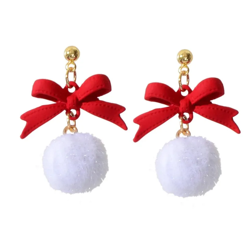 Don’t AsK Red Bow White Pom Pom Stud Earrings – Festive Holiday Jewellery for Women sold by Zulily
