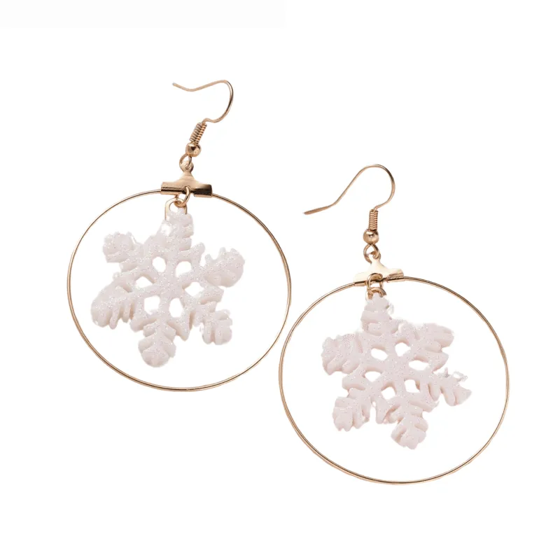 Don’t AsK White Glittery Snowflake Goldtone Hoop Earrings – Festive Holiday Jewellery for Women sold by Zulily