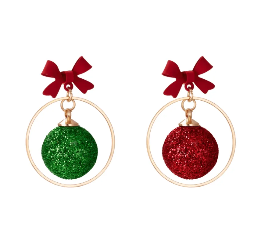 Don’t AsK Glittering Ornaments with Red Bow Drop Earrings – Festive Holiday Jewellery for Women sold by Zulily