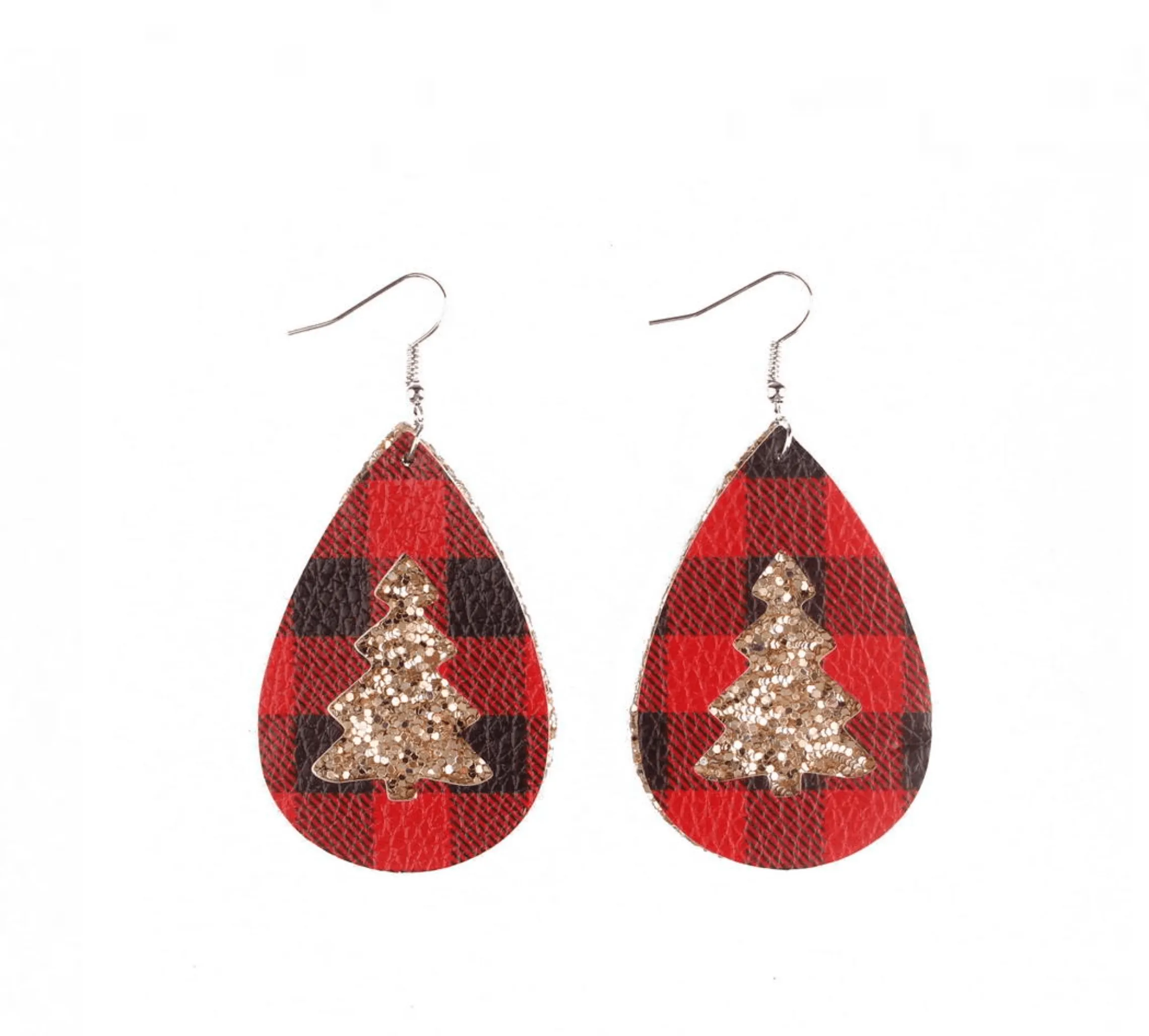 Don’t AsK Red Plaid Gold Glittering Christmas Tree Drop Earrings – Festive Holiday Jewellery for Women sold by Zulily