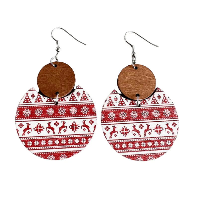 Don’t AsK Red Patterned Wood Circular Drop Earrings – Festive Holiday Jewellery for Women sold by Zulily