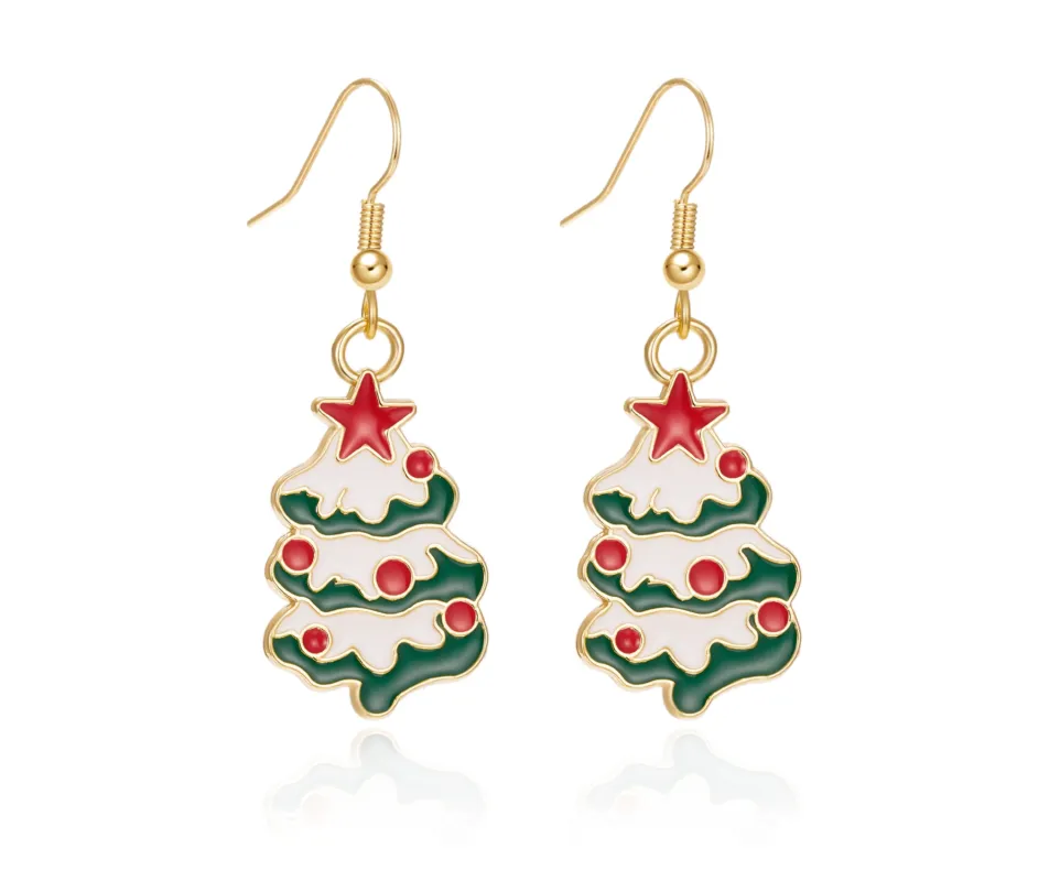 Don’t AsK White Green Red Christmas Tree Drop Earrings – Festive Holiday Jewellery for Women sold by Zulily
