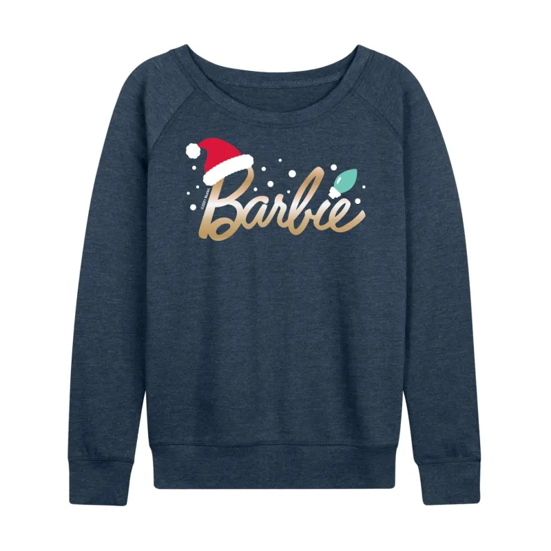 Barbie - Holidays & Christmas - Santa Hat Logo - Women's Lightweight French Terry Long Sleeve Shirt sold by Zulily