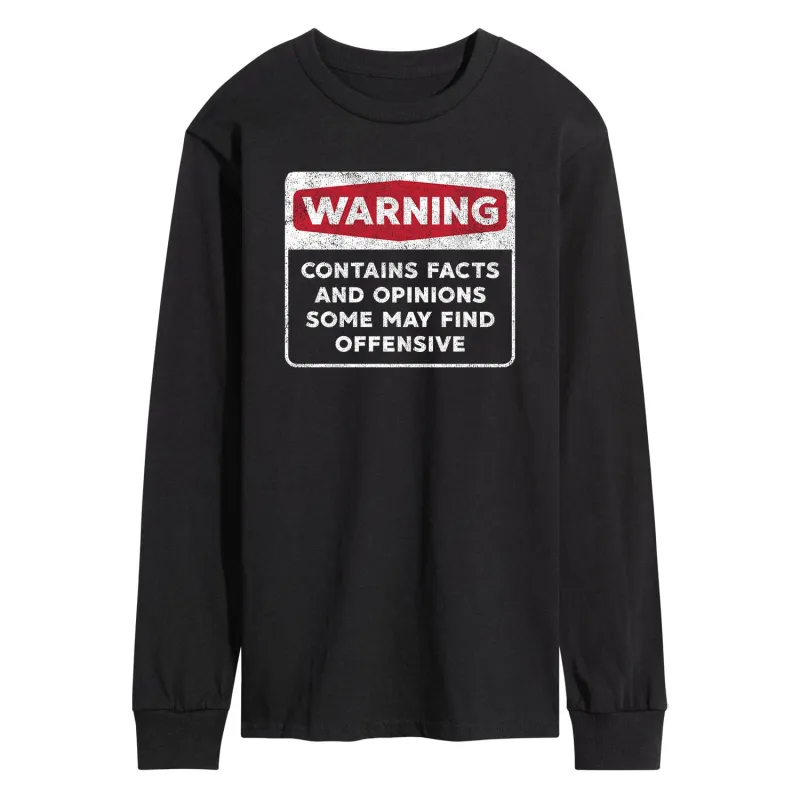 Instant Message - Warning Contains Facts And Opinions - Men's Long Sleeve T-Shirt sold by Zulily