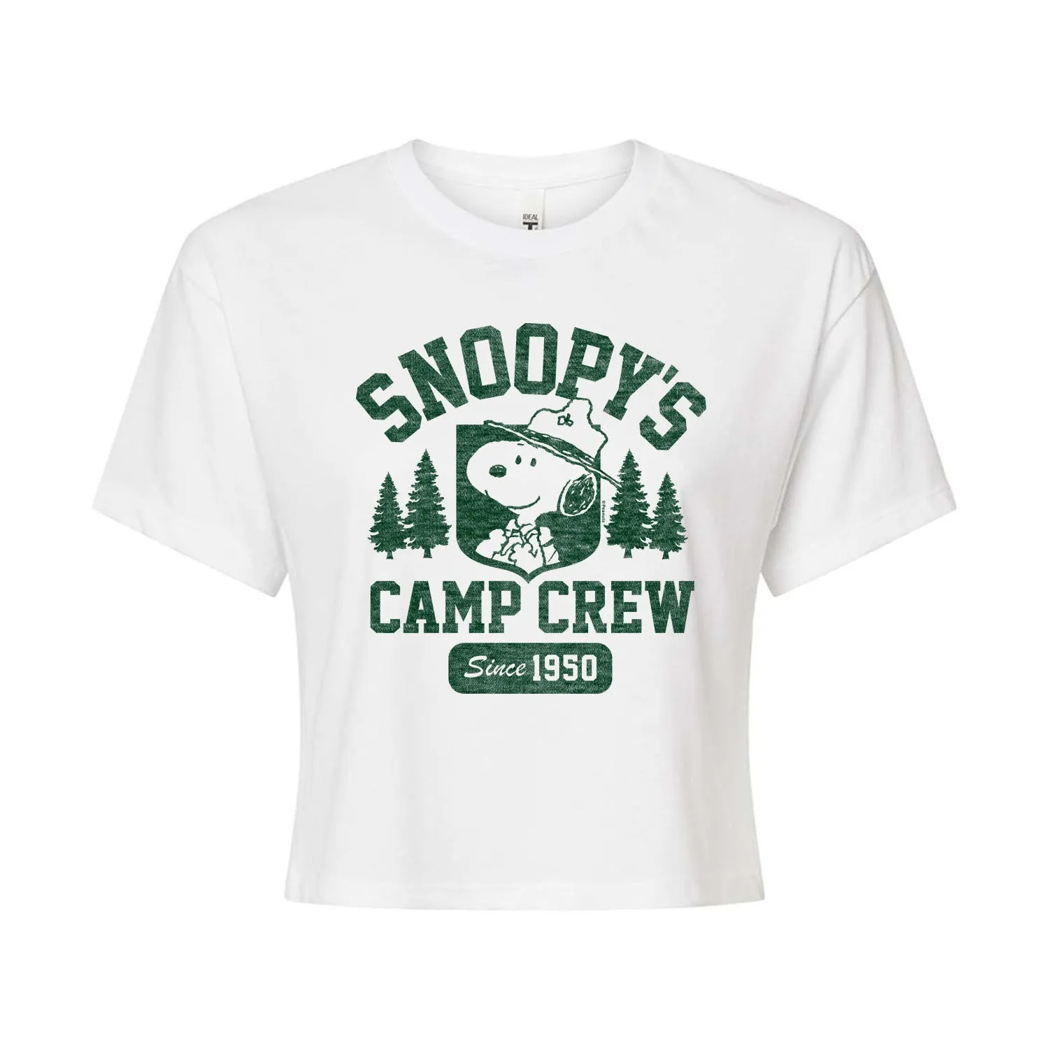 Peanuts - Snoopys Camp Crew - Juniors Cropped Cotton Blend T-Shirt sold by Zulily