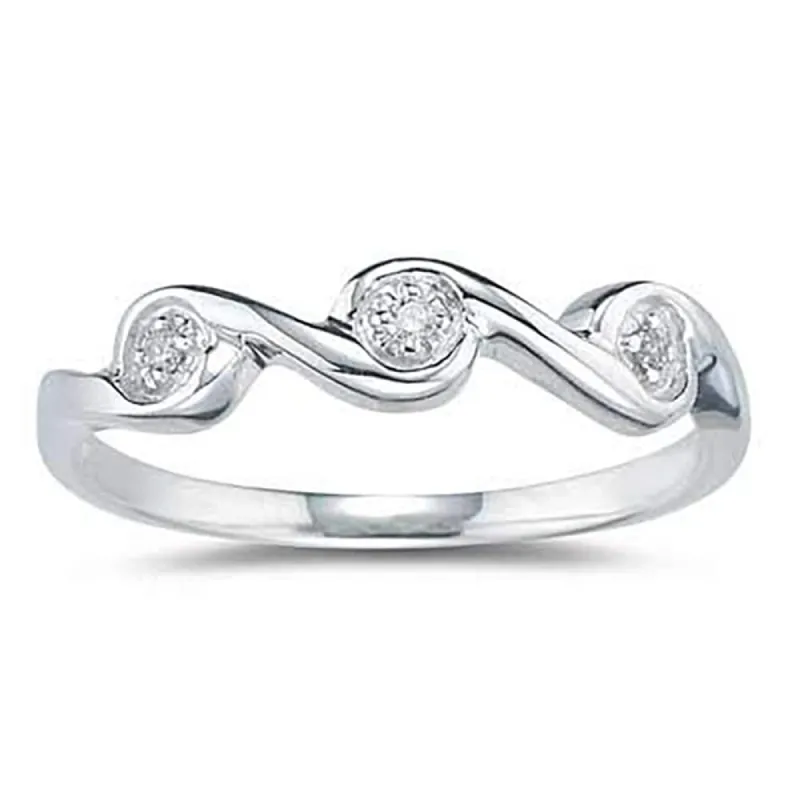 3 Stone Diamond Wave Band in 10k White Gold made by Zulily